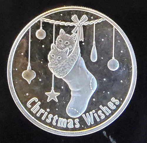 2009 Christmas Wishes Cats In Stocking Engrav Bullion-0.999 Silver 1 Oz Art Coin