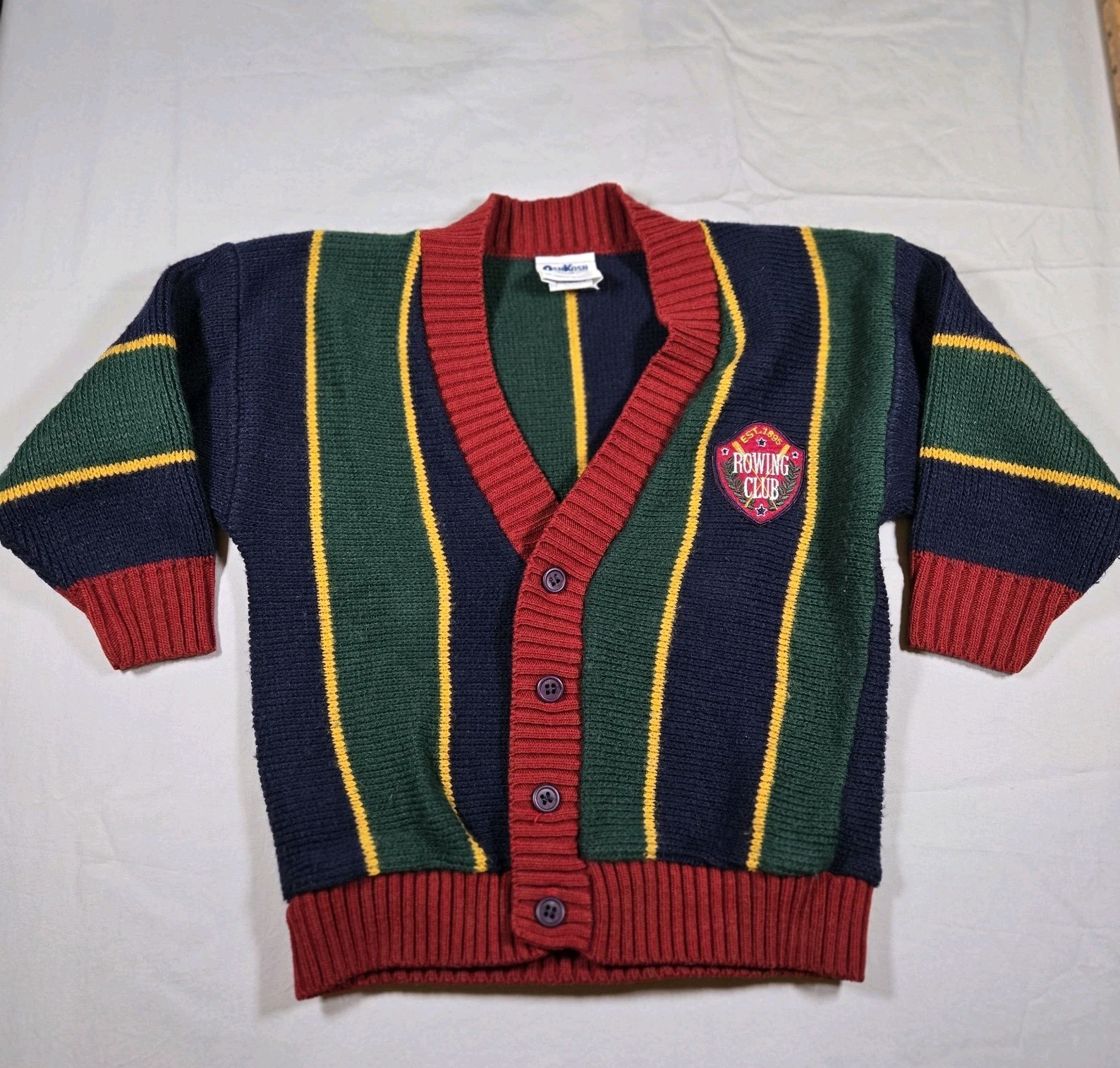 Vintage OshKosh B’gosh Rowing Club Button Up Sweater Boys Small Striped USA