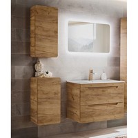 Badezimmer Set Wotaneiche Keramik-Waschtisch Led-Spiegel HäNgeschrank GäSte-Wc