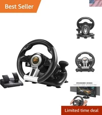 Ergonomic 180° Racing Steering Wheel - Dual-Motor Feedback for Enhanced Realism
