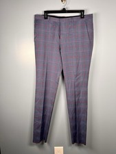 Hugo Boss HM-003 Hesten194 Dress Pants Men s 34R Blue Plaid Wool Unhemmed