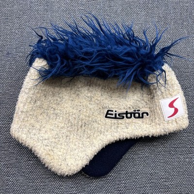 Vintage Eisbar Beanie Mütze Gr.55 Fleece Punk Fell Thermo Ski Fuzzy Beige