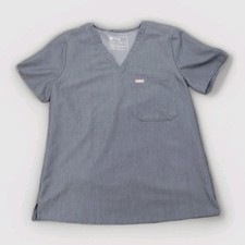 Figs Scrub Top Womens Medium Gray Technical Collection V Neck Short Sleeve
