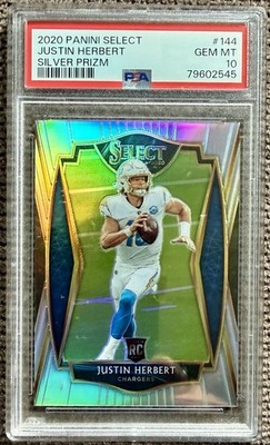 2020 Panini Select Justin Herbert Silver Prizm Rookie PSA 10