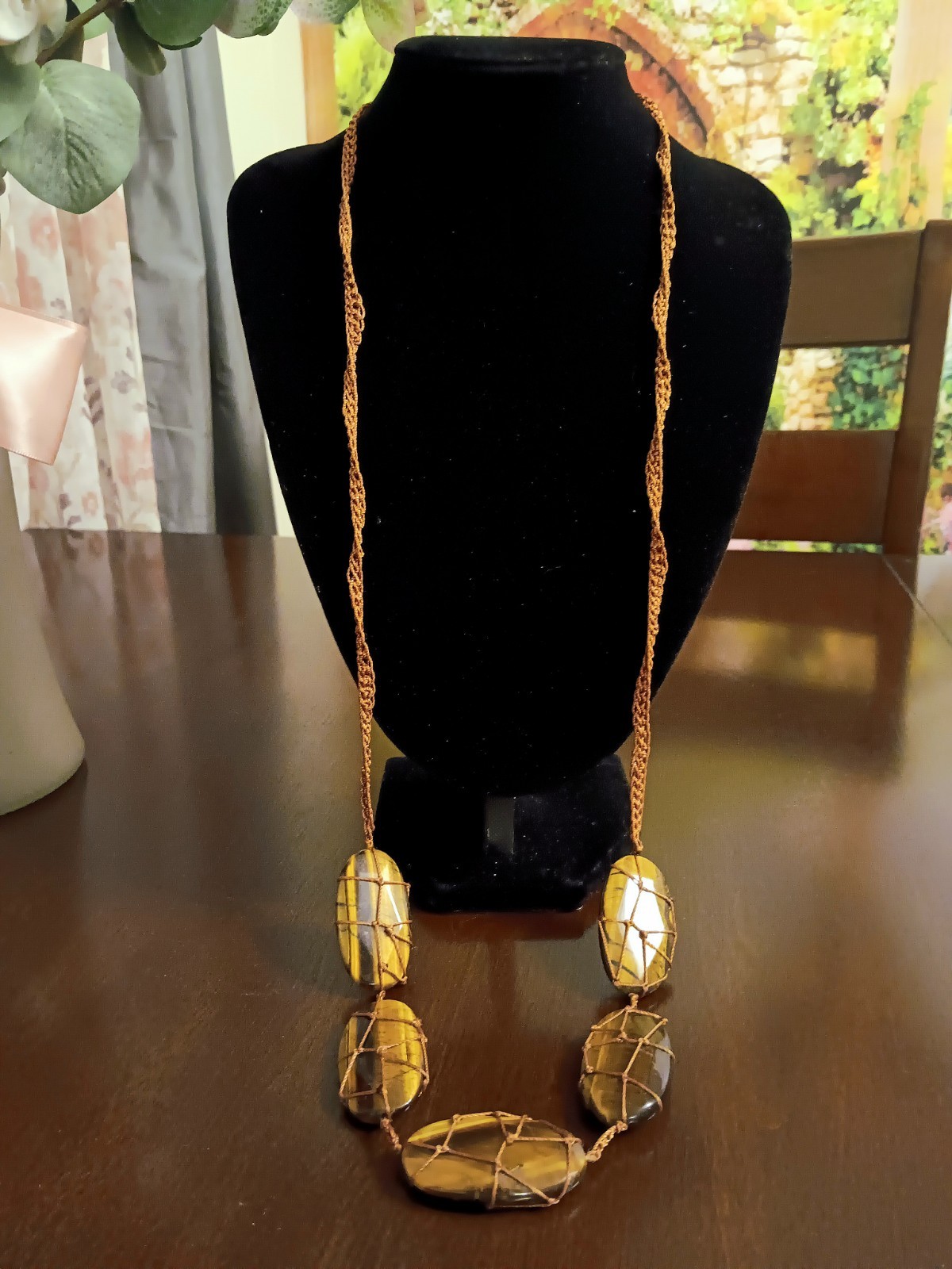 😍 Amber Brown Tiger Eye Stone Statement  Necklac… - image 6