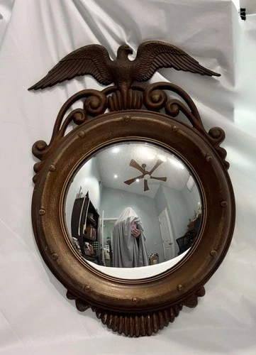 Vintage Sexton American Eagle Federal Convex Glass Mirror w Cast Iron Frame USA