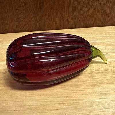 MCM Viking Glass Ruby Red With Green Stem Gourd Paperweight