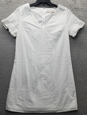 Loft Mini Dress Womens Size 6 White Crochet Lined V-Neck Short Sleeve Back Zip