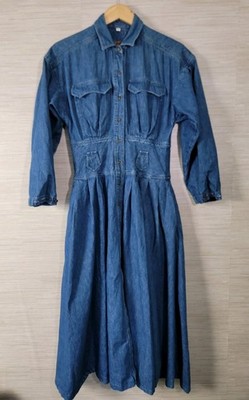 Ruff Hewn Women s Vintage 80s Denim Maxi Dress Western Prairie Made USA M