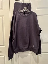 Comfrt Womens Waffle Lounge Set XL Stone Blue EUC Wide Leg Pants & Cozy Top