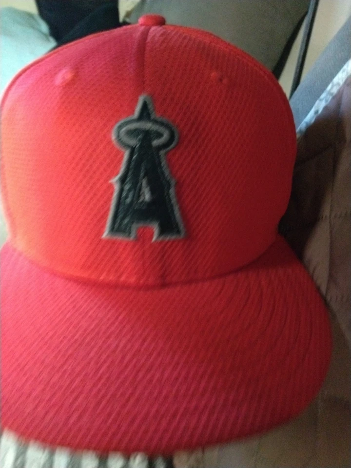 New Era Oakley Los Angeles Angels Snapback Hat Cap Red With Pin Mesh - Image 2 of 4
