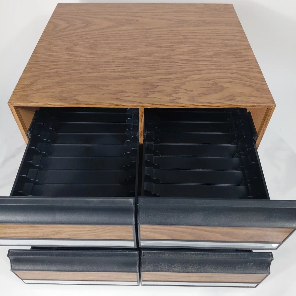 Vintage Video Cassette VHS Holder Storage Cabinet Holds 24 Tapes Faux Wood Lot 2 - Image 3 of 4
