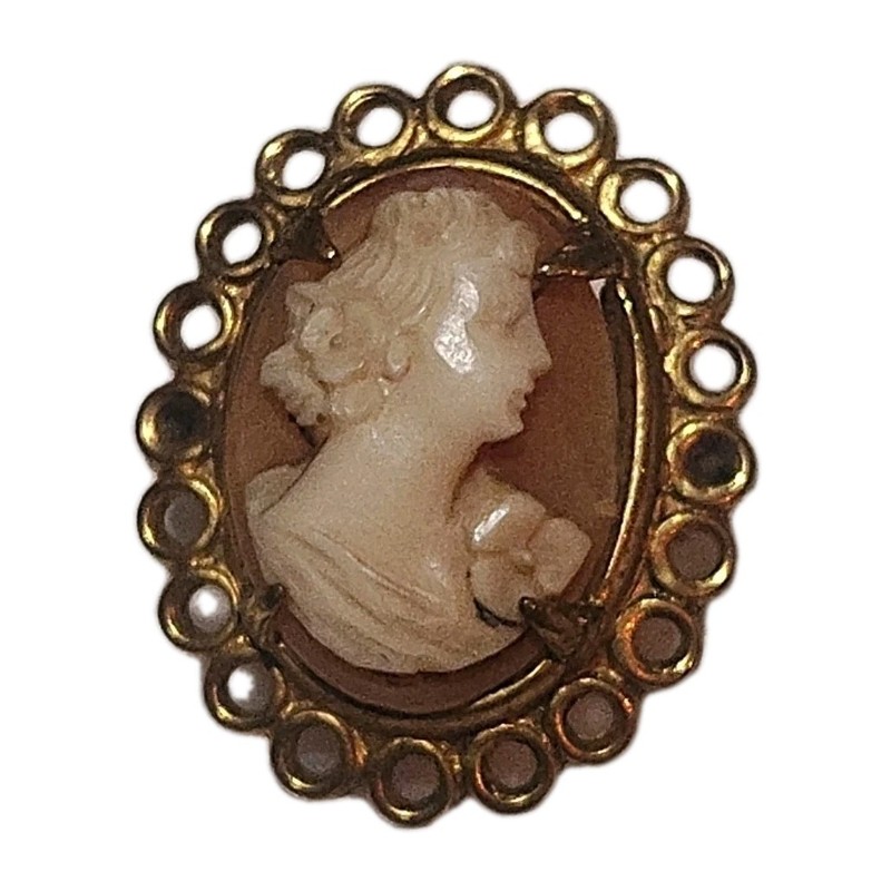 Vintage Cameo Collar Brooch Pin Gold Tone Beautiful Mini Cameo .75