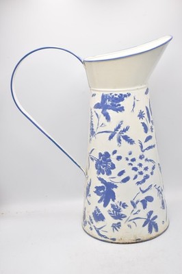 Vintage großer blau & weißer Emaille Metall Krug Krug Bauernhaus 37 cm