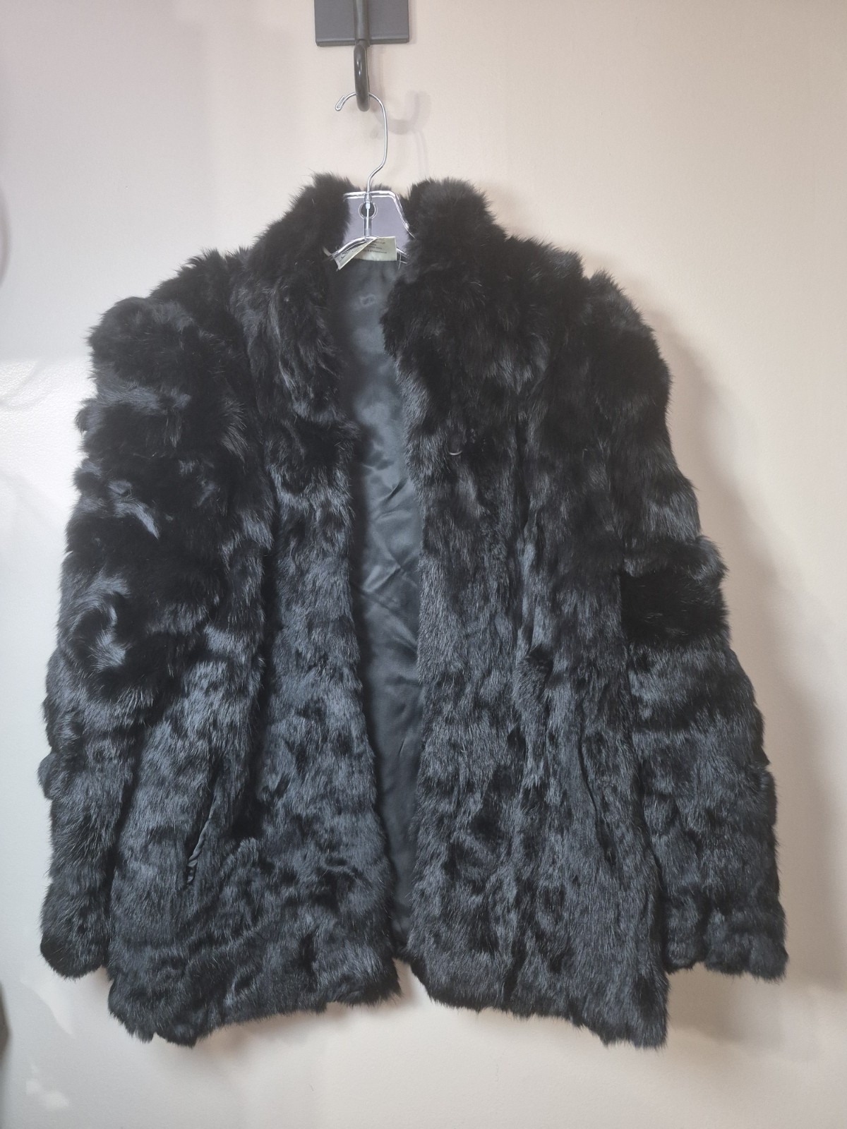 Vintage Somerset Furs Black Rabbit Fur Mid-Length Coat Women's Large