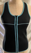 CRANE SAUNA VEST  SIZE M BLACK WITH TURQUOISE TRIM FULL FRONT  ZIP