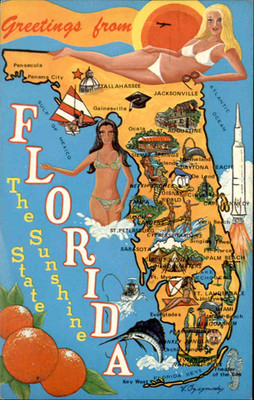 FLORIDA Map Landkarte US Postcard Postkarte USA Amerika color AK gebraucht
