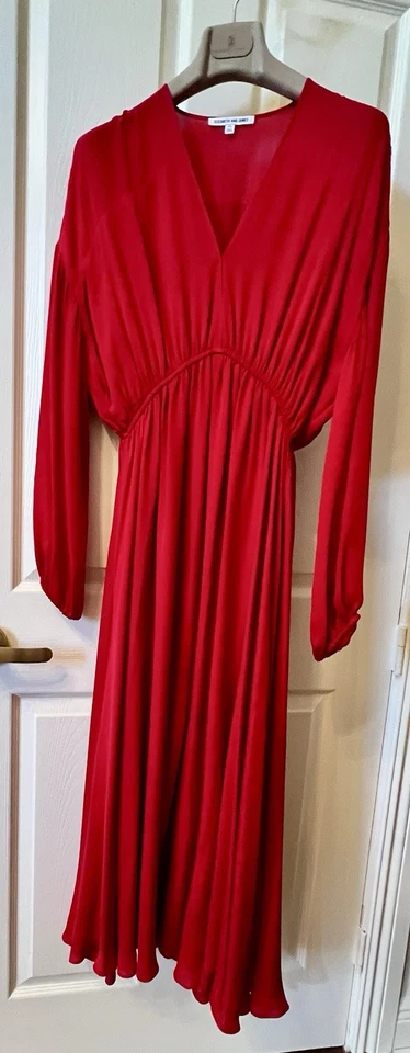 Vestido Elizabeth and James Rojo Manga Larga Seda Midi M -para Navidad, Año Nuevo Foto 3 de 3