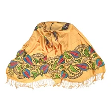 Hand-Painted Turkish Scarf Pashmina | Ottoman Tulip Thistle Motif Artisan Signed