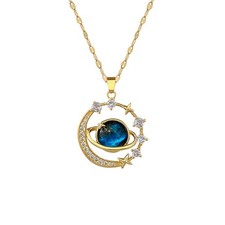 Gold Planet Necklace for Women: Zirconia Chokers Moon and Saturn Necklace Gif...