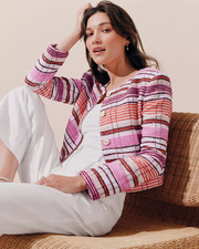 NEW ANN TAYLOR 179 STRIPED TWEED CREW NECK JACKET SZ 6
