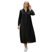 UNIQLO Womens M Navy Shirt Dress Button Front Long Sleeve Pockets Oversized Midi