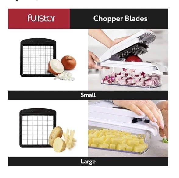 Picadora y espiralizadora de verduras Fullstar - Cortadora de alimentos con recipiente, 4 en 1 Foto 3 de 4