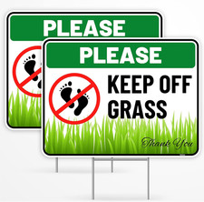 2PC Keep Off Grass Sign with Stake, 12 Inches by 9 Inches - Corrugated Plastic -