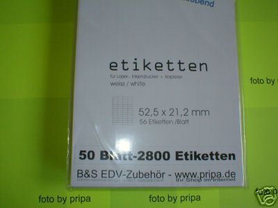 5600 Etiketten 52,5x21,2mm/100 A4-Bögen Tinte/Copy/Laser PRIPA selbstklebend 