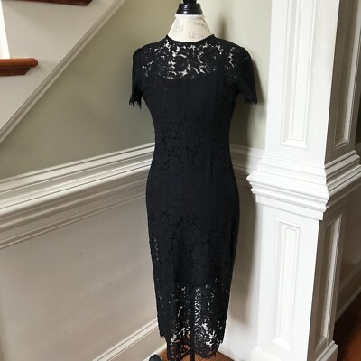 DVF Carly Lace Midi Dress Womens 2 Black Short Sleeve Crew Neck Short  Sleeve | eBay