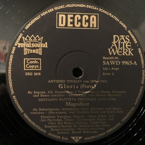 VIVALDI Gloria & PERGOLESI Magnificat - BAKER, Willcocks, ASMF - DECCA ST LP - Picture 6 of 6
