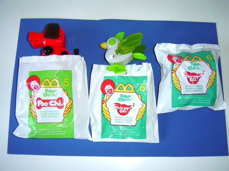 McDonalds Happy Meal ROBO-CHI PETS 5 Poo-Chi, 6 Chirpy THREE TOTAL EXCELLENT LOT