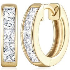 14K Gold Hoop Earrings for Women 14K Gold Earrings Dazzling Square Cubic Zirc...