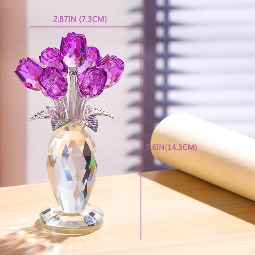 Rose Glass Flowers Collectible Figurine Crystal Purple Flowers Bouquet Glass - Picture 2 of 7