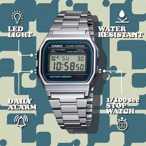 NEW Casio A-158 Men's Digital Watch - Silver | Alarm, Light, Warranty - Picture 2 of 9
