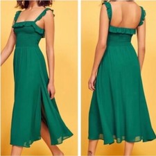 Reformation Siesta Green Ruffle Sleeveless Smocked Pullover Midi Dress Sz M