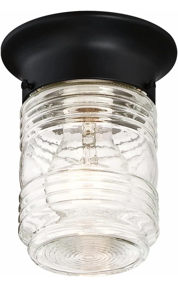 Flush Mount Ceiling Light Jelly Jar 587220 1-Light Indoor/Outdoor Black NIB - Image 3 of 4