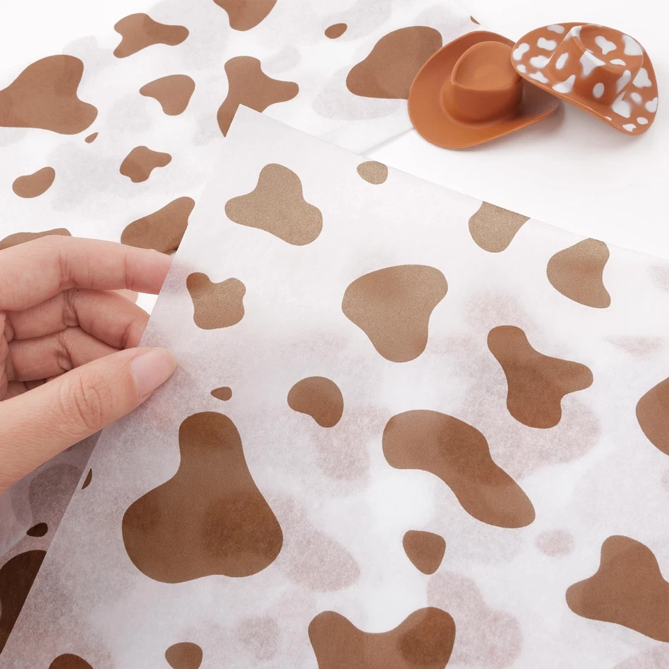 Papel de pañuelo estampado vaca marrón 30 hojas 28x20" grandes bolsas de regalo vaca fiesta granja Foto 4 de 4