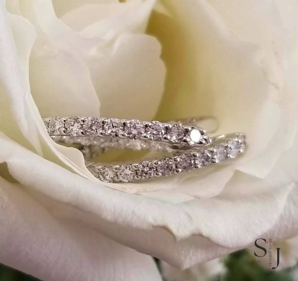 Moissanite 3.00 Carat Round Cut Solid 14K White Gold Inside Out Hoop Earrings - Image 2 of 4