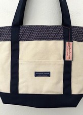Nwt Vineyard Vines Classic Canvas Tote Bag, Zip Top, Pretzel Heart Print