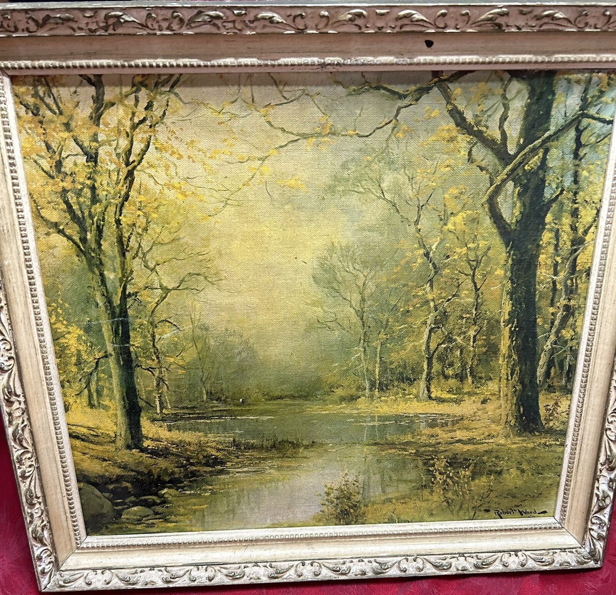 Vintage Robert Wood October Morn Hand Signed Oil Print 18” X 16