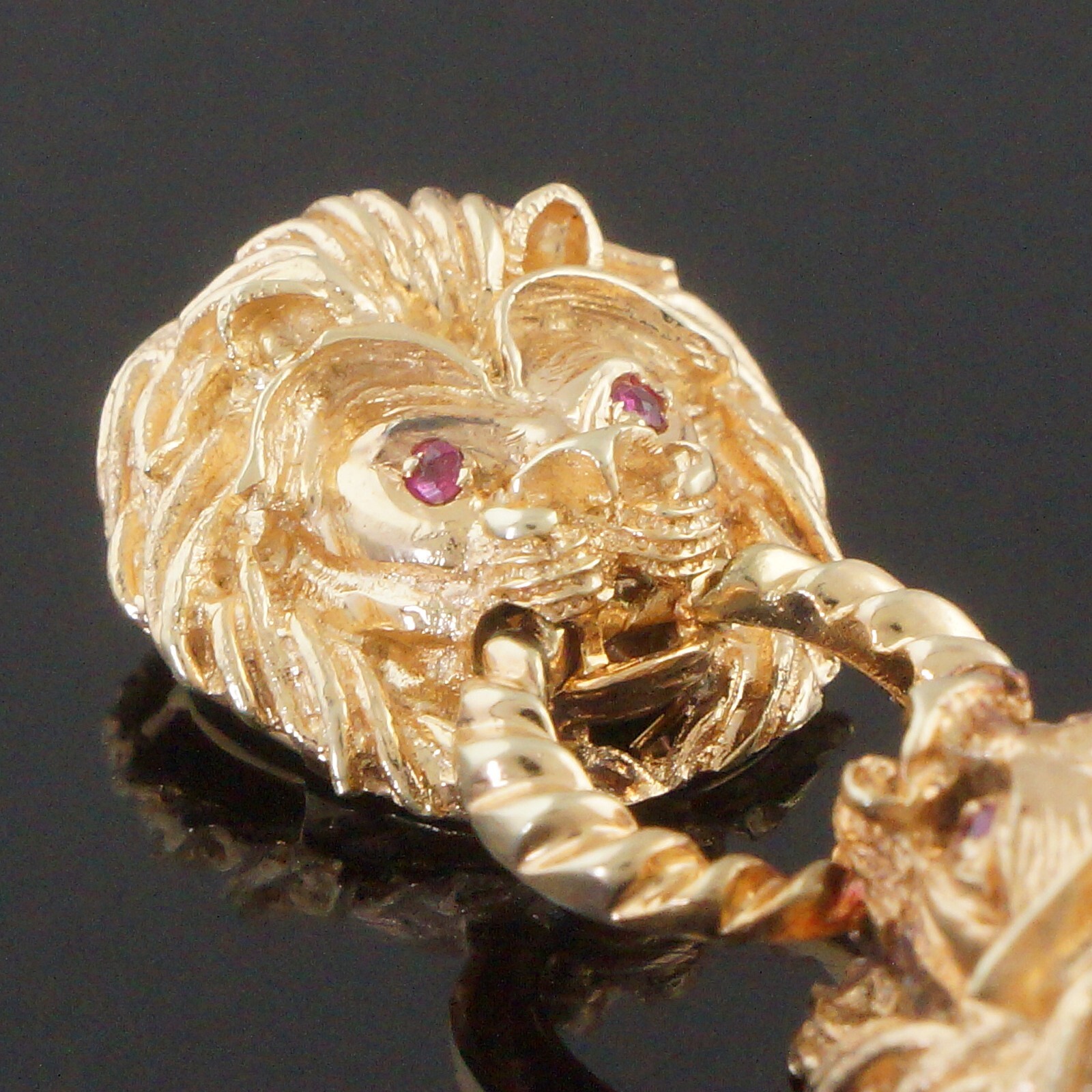 Solid 14K Gold, Ruby Eye Lion Head Multi Strand R… - image 4