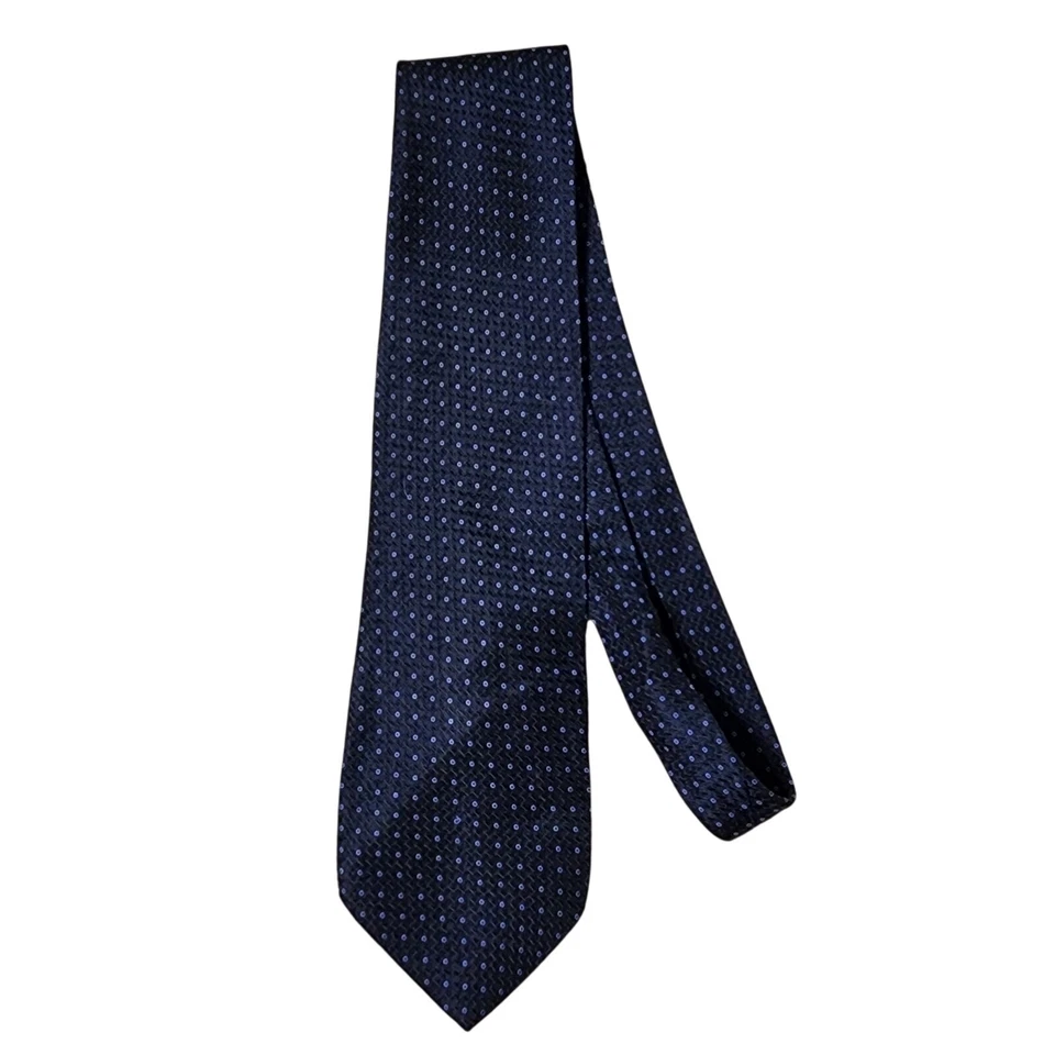 Corbata de seda hecha a mano Louis Roth azul negra geométrica para hombre clásica dinero antiguo Foto 2 de 4