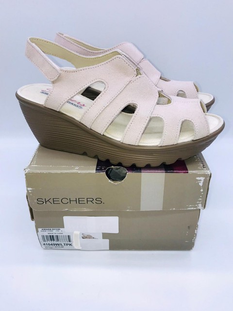 Skechers Women Parallel Stylin Suede Peep-toe Slingback Wedge Sandals Light Blue | eBay