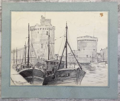 Roger Burlet-Viennay (1903-1997) Tours Old Port of La Rochelle Marine Charente