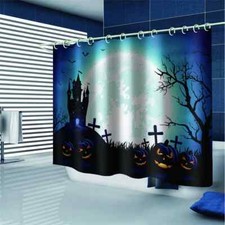 Halloween Moon Night 3D Shower Curtain Waterproof Fabric Bathroom Decoration