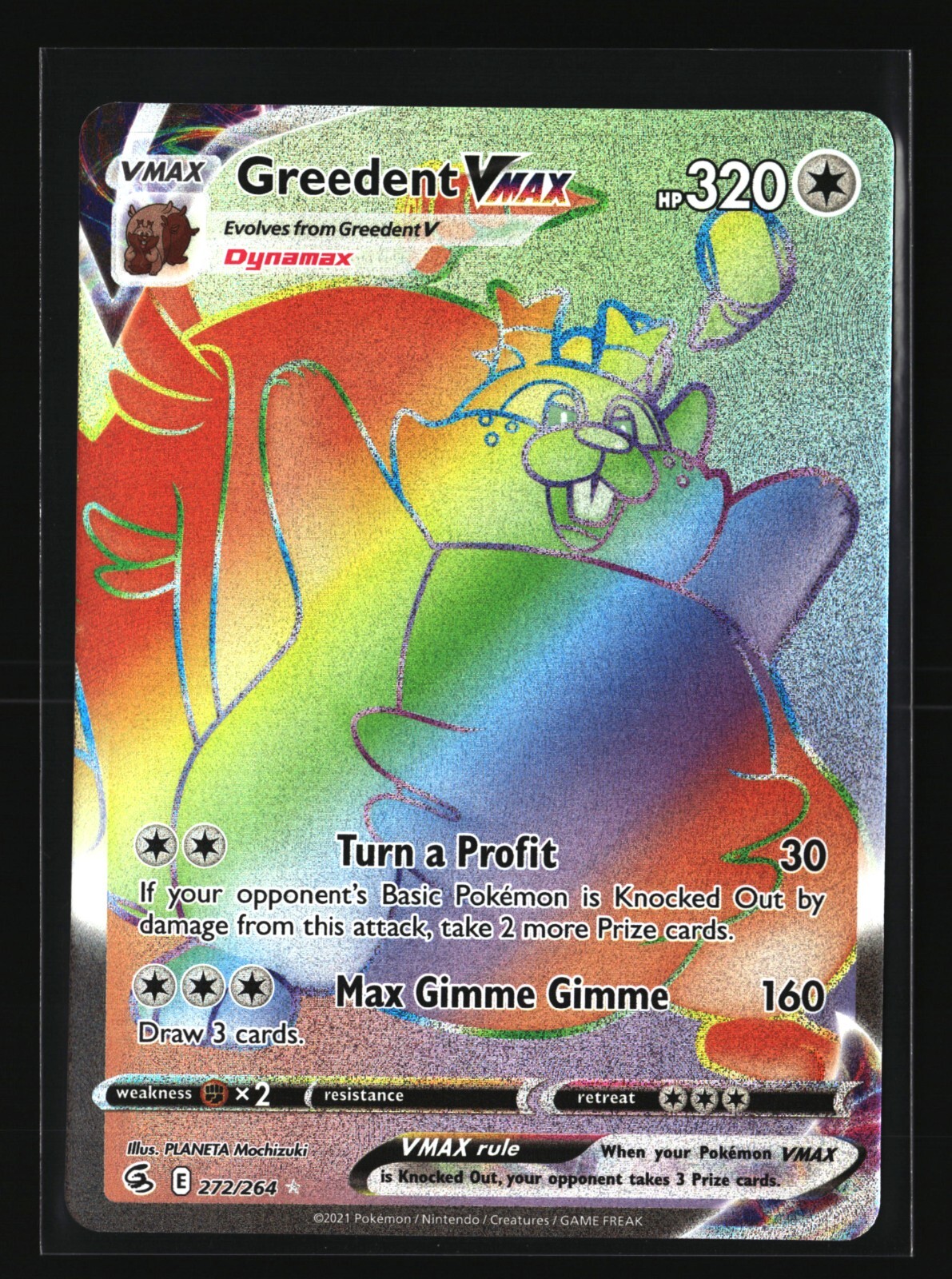 Pokemon GREEDENT VMAX 272/264 Rainbow Secret Rare (Fusion Strike) NM/Near Mint
