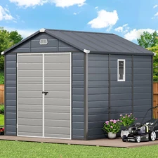 Outdoor Resin Storage Shed 8x9 FT All-Weather Garden Tools House Lockable Doors