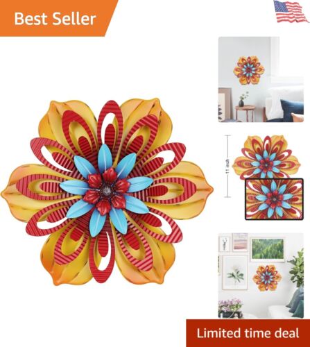 Stunning Yellow Metal Flower Wall Art - 11-Inch Hanging Decor for Garden & Home