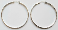 Hoop Earrings Diamond Cut 925 Sterling Silver 1" 7/8 inch Round 2 mm Thick 26